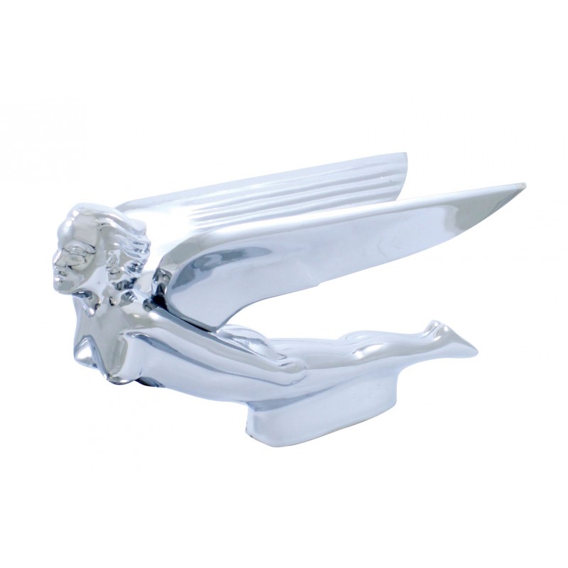Chrome Hood Ornament - Flying Goddess W/ Horizontal Wings