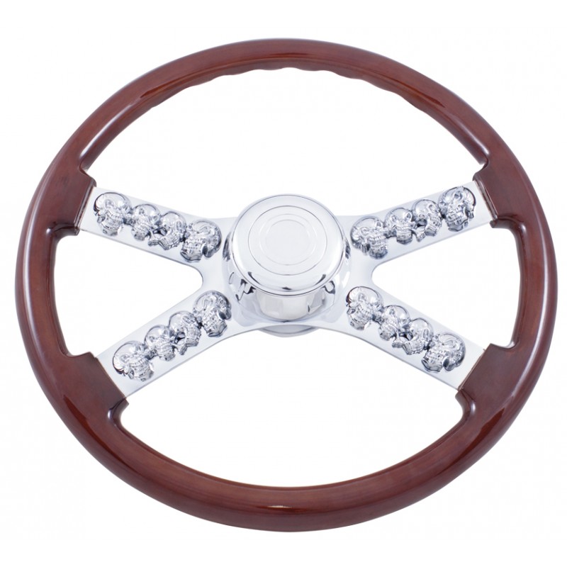 18" Chrome Skull Steering Wheel - Peterbilt 1998+ & Kenworth 2001+