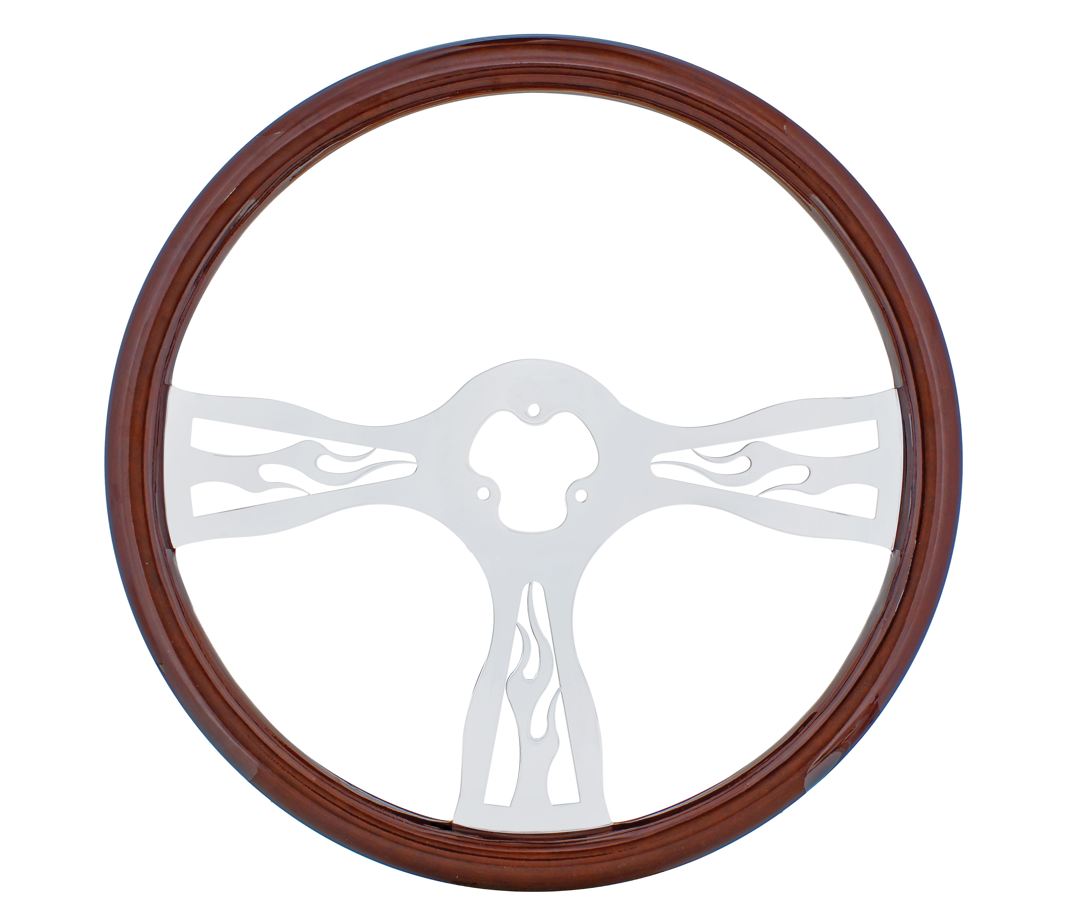 (Boc) 18" Chrome Steering Wheel - 3 Spoke "Flame"