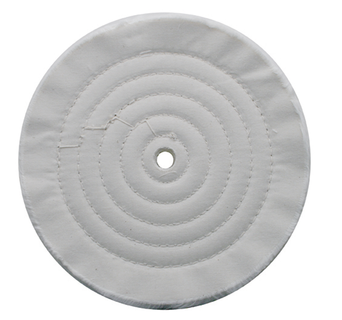 8" White Spiral & Concentric Sewed Muslin Wheel - 72 Ply. & 1/8" Arbor