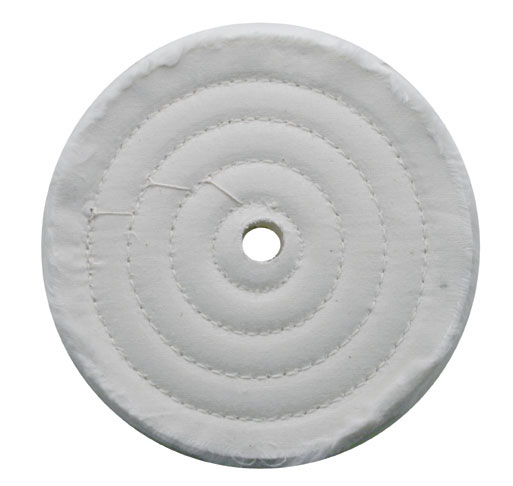 6" White Spiral & Concentric Sewed Muslin Wheel - 72 Ply. & 5/8" Arbor