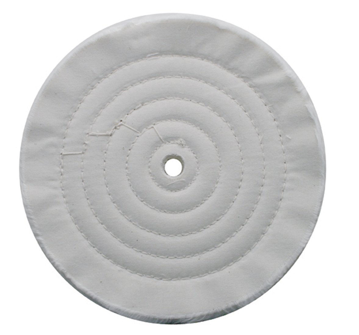 8" White Spiral & Concentric Sewed Muslin Wheel - 72 Ply. & 5/8" Arbor