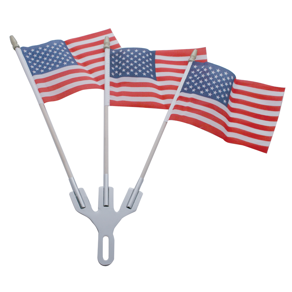 Chrome Flag Holder W/ 3 U.S.A. Flags