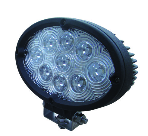 Universal, White Oval Work Light, Clear Lens, Black Housing, (9 Diodes), 900 Lumens