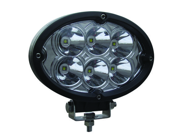 Universal, White Cree Oval Work Light, Clear Lens, Black Housing, (6 Diodes), 5400 Lumens