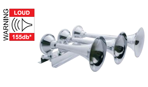 Chrome 3 Trumpet Train Horn -Long Trumpet on Left