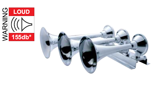 Chrome 3 Trumpet Train Horn - Long Trumpet on Right