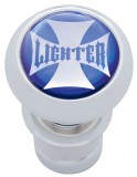 Chrome Aluminum Deluxe Cigarette Lighter W/ Glossy "Lighter" Maltese Cross Sticker - Blue