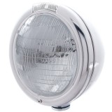 Stainless Steel "Classic" Peterbilt 6014 Sealed Beam Headlight W/ Incandescent Signal Light - Clear