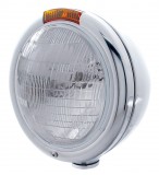 Stainless Steel "Classic" Peterbilt 6014 Sealed Beam Headlight W/ Incandescent Signal Light - Amber