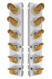 (2/Bulk) Stainless Steel Peterbilt 12 Light Cutout Front Air Cleaner Light Bracket W/ Medium Glass Watermelon Light W/ Visor - Amber