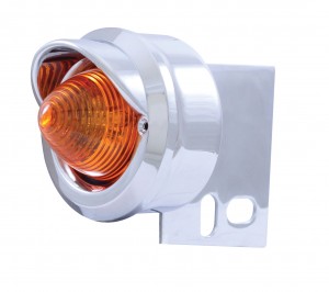 Chrome Universal Mud Flap Hanger End Light W/ 2" Incandescent Beehive Light W/ Visor - Amber Lens