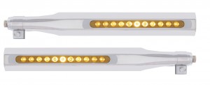 (2/Bulk) Stainless Steel Deluxe Quarter Fender Bracket W/ 11 Amber Led 17" Light Bar W/ Bezel - Amber Lens