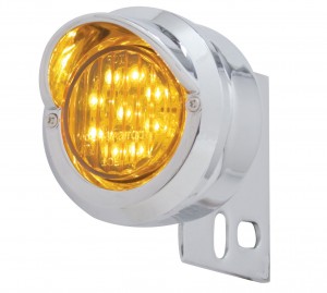 Chrome Universal Mud Flap Hanger End Light W/ 9 Amber Led 2" Flat Light W/ Visor - Amber Lens