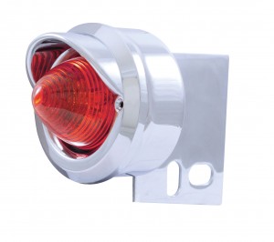 Chrome Universal Mud Flap Hanger End Light W/ 9 Red Led 2" Beehive Light W/ Visor - Red Lens