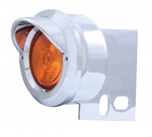 Chrome Universal Mud Flap Hanger End Light W/ Incandescent 2" Flat Light W/ Visor - Amber Lens