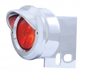 Chrome Universal Mud Flap Hanger End Light W/ Incandescent 2" Flat Light W/ Visor - Red Lens