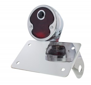 (B0X) "Bobber" Style "1932 Duo Lamp" Tail Light With Red Glass Lens & Blue Dot - Horizontal