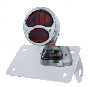 (B0X) "Bobber" Style "1928 Duo Lamp" Tail Light With Red "Stop" Glass Lens - Horizontal