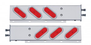 (2/Bulk) 430 Stainless Steel Spring Loaded Rear Lt Bar W/ 6 Slanted Up Incand. Oval Red Lt W/ Bezel - 2 1/2" Oval B.P.