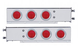 (2/Bulk) Stainless Steel Spring Loaded Rear Light Bar W/ 6 Incandescent 4" Red Light W/ Bezel - 3 3/4" Bolt Pattern