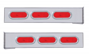 (2/Bulk) Stainless Steel 2 Pcs. Rear Light Bar W/ 6 Slanted Oval Red Incandescent Light W/ Bezel - 4 Hole Flange Mount