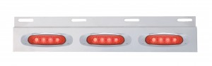 Stainless Steel Top Mud Flap Light Bracket W/ Three 4 Led Reflector Light W/ Bezel - Red Lens