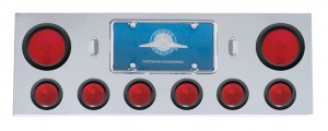 Stainless Steel Rear Center Light Panel W/ Two 4" & Six 2 1/2" Incandescent Beehive Light W/ Grommet - Red Lens