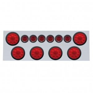 Stainless Steel Rear Center Light Panel W/ Six 19 Led 4" Light & Six 9 Led 2" Beehive Light - Red Led/Red Lens