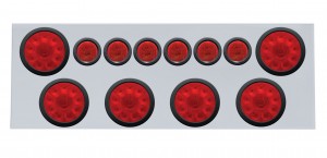 Stainless Steel Rear Center Light Panel W/ Six 19 Led 4" Light & Six 9 Led 2" Flat Light - Red Led/Red Lens