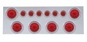 Stainless Steel Rear Center Light Panel W/ Six 19 Led 4" Light & Six 9 Led 2" Flat Light - Red Led/Red Lens W/ Visor