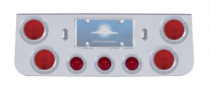 Deluxe Chrome Steel Rear Center Lt Panel W/ Four 4" & Three 2 1/2" Incandescent Beehive Lt W/ Bezel - Red Lens