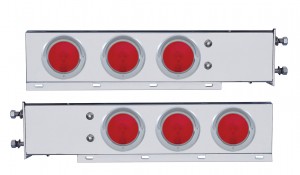 (2/Bulk) 430 Stainless Steel Spring Loaded Rear Lt Bar W/ Six 4" Round Red Incandescent Lt W/ Visor - 3 3/4" Bolt Pattern
