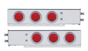 (2/Bulk) 430 Stainless Steel Spring Loaded Rear Lt Bar W/ Six 4" Round Red Incandescent Lt W/ Visor - 2" Bolt Pattern