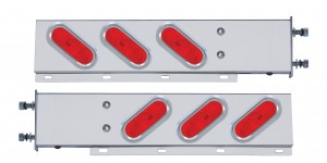 (2/Bulk) 430 Stainless Steel Spring Loaded Rear Lt Bar W/ 6 Slanted Up Oval Red Incandescent Lt W/ Visor - 3 3/4" Bolt Pattern