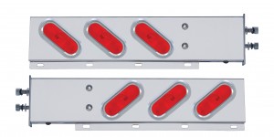 (2/Bulk) 430 Stainless Steel Spring Loaded Rear Lt Bar W/ 6 Slanted Up Oval Red Incandescent Lt W/ Visor - 2 1/2" Bolt Pattern
