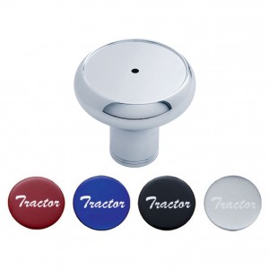 Chrome Delux Air Valve Knob With Tractor Glossy Sticker - Black, Blue, Red And Silver