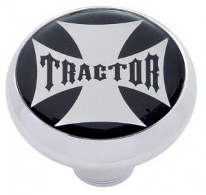 Chrome Deluxe Air Valve Knob W/ Glossy "Tractor" Maltese Cross Sticker - Black
