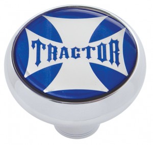 Chrome Deluxe Air Valve Knob W/ Glossy "Tractor" Maltese Cross Sticker - Blue