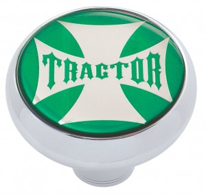 Chrome Deluxe Air Valve Knob W/ Glossy "Tractor" Maltese Cross Sticker - Green