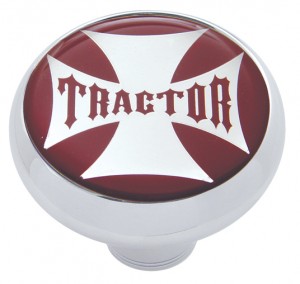 Chrome Deluxe Air Valve Knob W/ Glossy "Tractor" Maltese Cross Sticker - Red