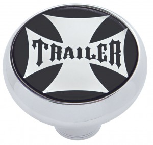 Chrome Deluxe Air Valve Knob W/ Glossy "Trailer" Maltese Cross Sticker - Black
