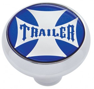 Chrome Deluxe Air Valve Knob W/ Glossy "Trailer" Maltese Cross Sticker - Blue