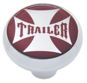 Chrome Deluxe Air Valve Knob W/ Glossy "Trailer" Maltese Cross Sticker - Red