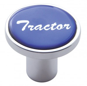 Chrome Air Valve Knob W/ Glossy "Tractor" Sticker - Blue