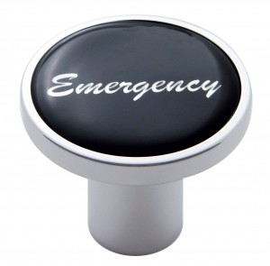 Chrome Air Valve Knob W/ Glossy "Emergency" Sticker - Black