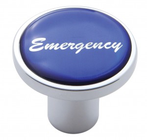 Chrome Air Valve Knob W/ Glossy "Emergency" Sticker - Blue
