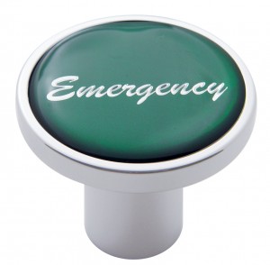 Chrome Air Valve Knob W/ Glossy "Emergency" Sticker - Green