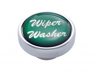 Chrome Air Valve Knob W/ Glossy "Wiper/Washer" Sticker - Green