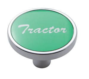 Chrome Short Pin Mount Air Valve Knob W/ Aluminum "Tractor" Sticker - Green